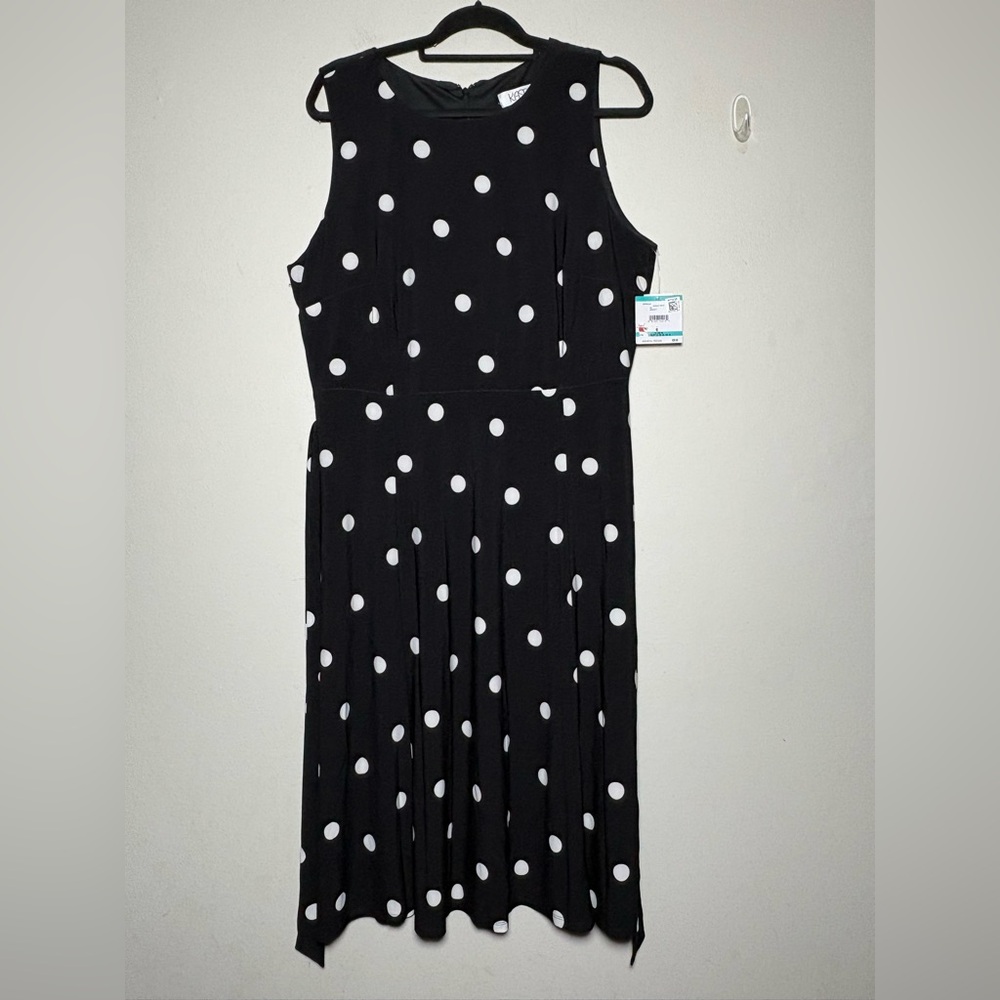 Kasper Plus Size Polka Dot Sleeveless Black Knee Length Dress Size 16